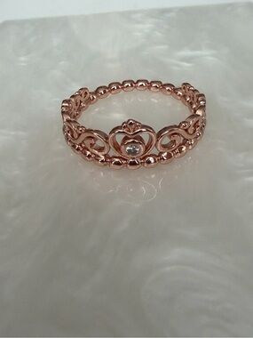 Pandora 14K Rose Gold plated Princess Tiara Crown Ring size 7.5